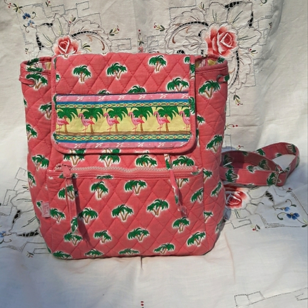 Pink Flamingos & Palm Tree Quilted Cotton Backpack